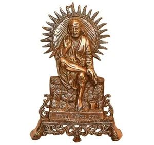 15" BIG BLESSING SHRI SAI BABA STATUE HANDMADE METAL COPPER PLATED WALL HANGING - Bild 1 von 2