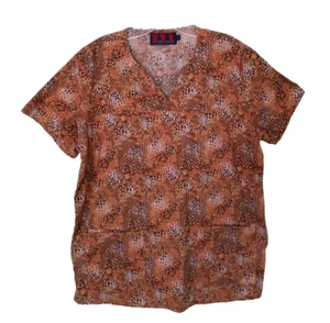 Beverly Hills Uniforms Scrubs Brown Geometric Design Size Large - Picture 1 of 7