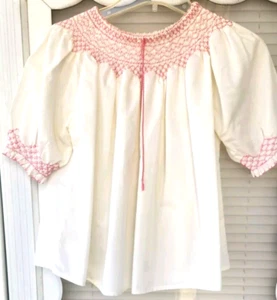 Vintage Hand Made By Grandma Pink Smocked Peasant Pheasant Girls Blouse Top - Picture 1 of 10