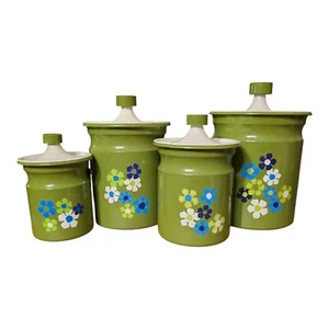 Vtg Kromex Floral Metal Canister Set w/ Lids Retro Storage 4 Pc Nesting USA - Picture 1 of 13