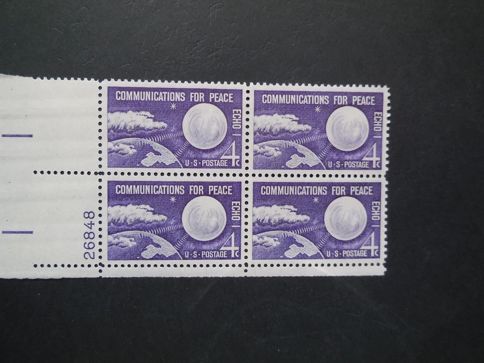 #1173 4c Echo 1 Communications Plate Block  #26848 LL MNH OG VF - Image 1 of 1
