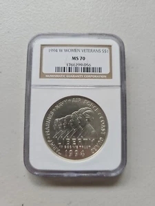 1994-W $1 Silver NGC MS70 Women Veterans Dollar 90% Coin Cert# 1766799-056 - Picture 1 of 8