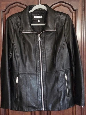 Calvin Klein Genuine Buttery Leather Tailored Jacket Womens Medium. Full Zippers - Image 1 of 4