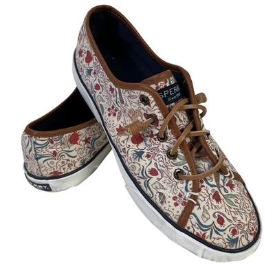 Sperry Top-Sider Floral Print Canvas Boat Shoes Leather Trim Sneakers Size 7.5 - Image 1 of 4