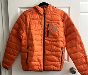 VOLVO Official Women’s Orange Lightweight Puffer Hooded Jacket Sweden Sz L - Picture 1 of 8