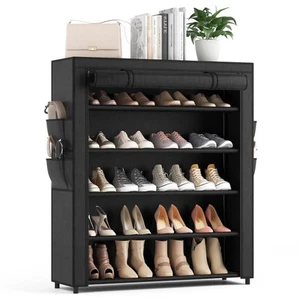 Shoe Rack with Cover, 5 Tier Shoe Organizer Storage for 20-24 Pair Shoes and ... - Picture 1 of 8