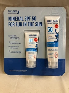 BLUE  LIZARD Australian Sensitive Mineral Sunscreen SPF 50+  2 Pack 5 oz + 3oz! - Picture 1 of 2