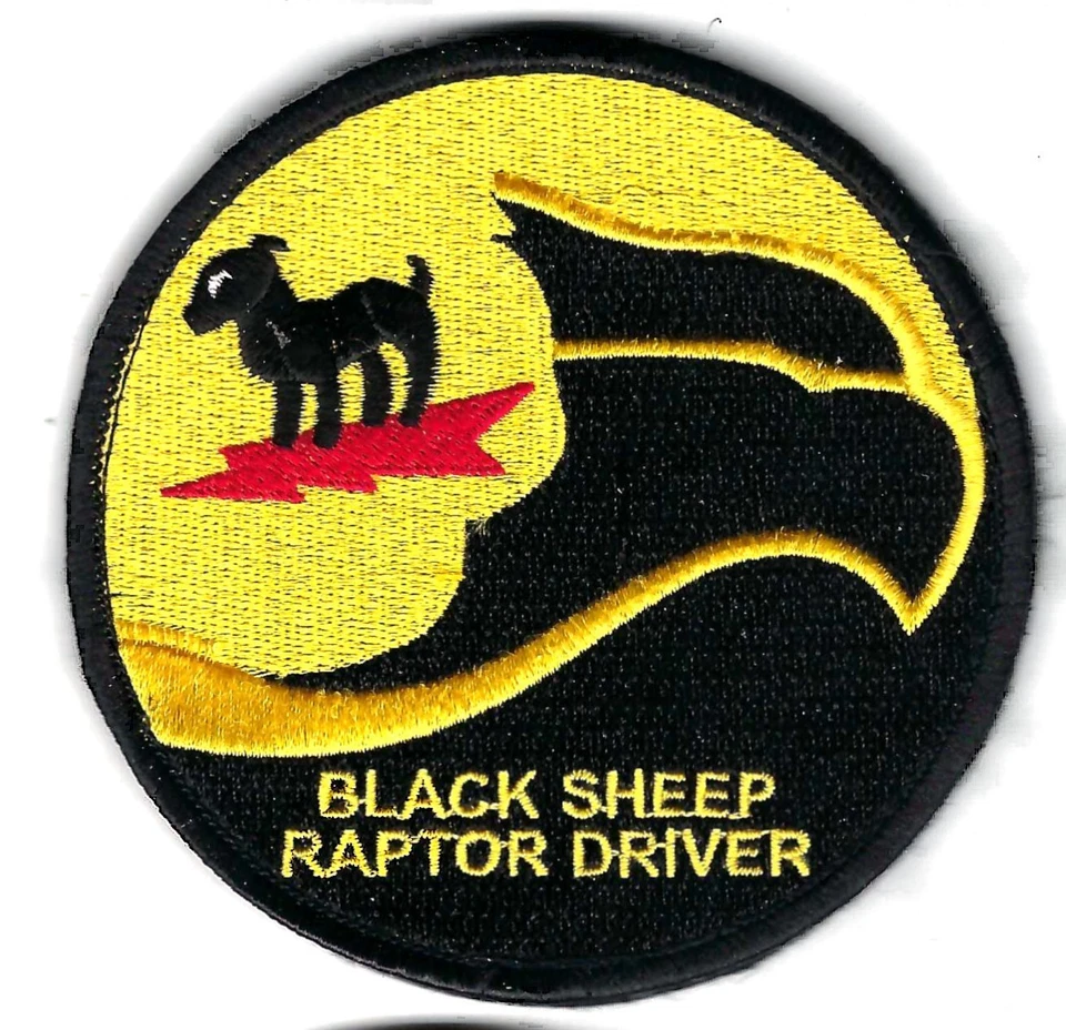 PATCH USAF 8TH  FIGHTER  SQDN BLACK SHEEP RAPTOR DRIVER  HOLLOMAN AFB   FS26-A - Image 1 of 1