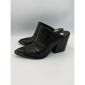 Steve Madden Alanna Black Crocodile Embossed Pointed Toe Mules Heeled Size 8 - Picture 1 of 7