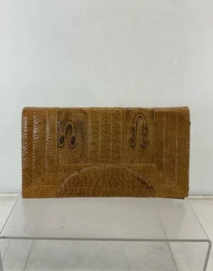 Light Brown Snakeskin Leather Flap Clutch - Picture 1 of 7