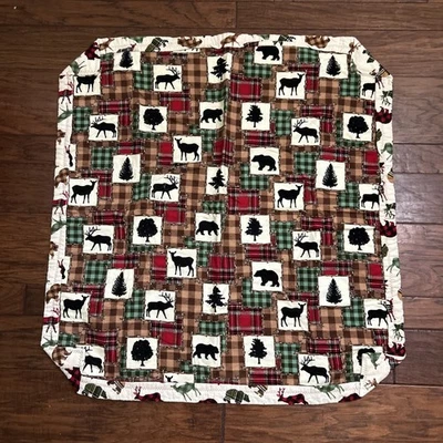 Flannel Baby Blanket Red & Green Bear Cabin Hunting Animal Wildlife 34”x 36” - Image 1 of 4