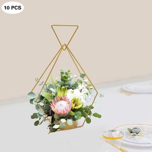 10pcs Gold Metal Diamond Shape Flower Vases Tabletop Wedding Centerpieces Stand - Picture 1 of 23