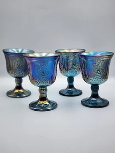 Indiana Glas 4er Set irisierend blau Karneval Glas Ernte Traubenkelche - Bild 1 von 5