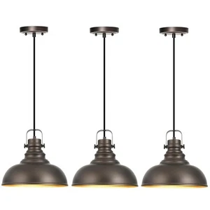 Farmhouse Pendant Light Fixture Kitchen Island Adjustable Oil Rubbed Bronze 3pk - Picture 1 of 7