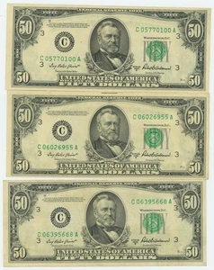 FR #2109C $50 1950B (3) Federal Reserve Notes Philadelphia DC-6254 - Picture 1 of 3