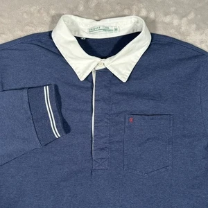 NWOT Criquet Long Sleeve Rugby Polo Shirt Mens 2XL Blue White Preppy Players USA - Picture 1 of 17