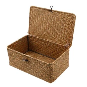 Wicker Storage Basket Woven Rattan Storage Box With Lids Seagrass Laundry Basket - Picture 1 of 8