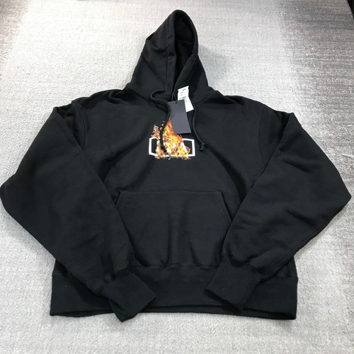 HBA (HOOD BY AIR) Felpa Hood By Air HBA Uomo Grande Felpa con Cappuccio Fiamme Spell Out Felpa Nera