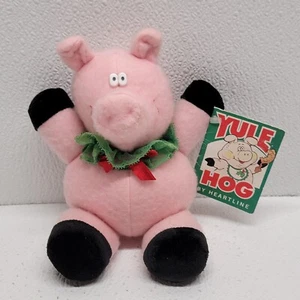 Vintage Heartline 1988 Yule Hog Pink Pig Plush Christmas 8" Stuffed Animal - Picture 1 of 19