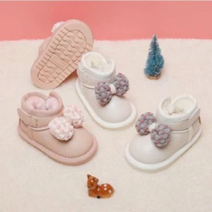 US Baby Girls Kids Party Bow Fur Lined Boots Toddler Lovely Non-Slip Warm Shoes - Picture 1 of 14