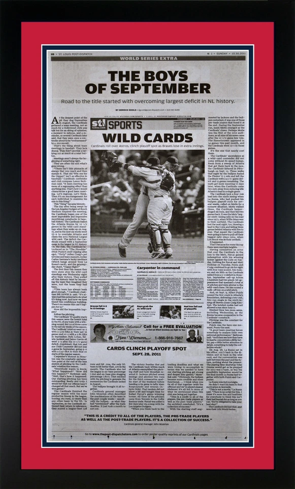 Página de periódico de envío de los Cardenales de San Luis 2011 "Los chicos de septiembre" ¡Enmarcada! Foto 1 de 1