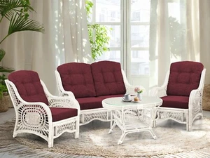 Malibu Rattan Living Set 2 Chairs Loveseat Coffee Table White, Dark Brown - Picture 1 of 8