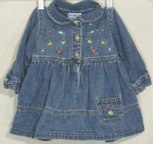 Vintage Baby Kleid OshKosh B'gosh Denim Jeans Strampler Pullover Mädchen bestickt 12M - Bild 1 von 10
