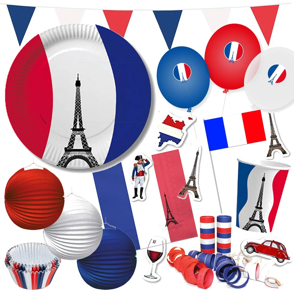 FRANKREICH PARTY - Geschirr Deko France Paris Mottoparty Eifelturm Flagge Fahne - Bild 1 von 1