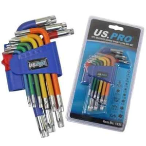 9pc OFFSET TORX KEY SET Short T10/T50 Tamper Proof Hole In Ends US PRO TOOL - Picture 1 of 4