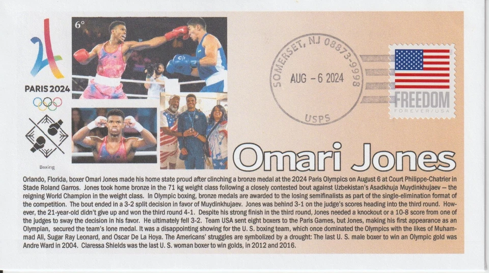 6° Cachets Paris 2024 Olympics Omari Jones Team USA Boxing Bronze Medal - Image 1 of 1