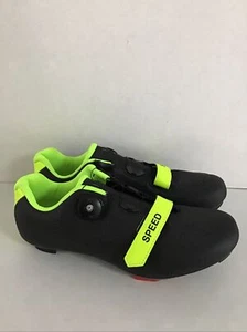 Speed Indoor Cycling Shoes EU Sz 44 men's Us Sz 10 Black/green 3 bolt Cleat - Picture 1 of 8