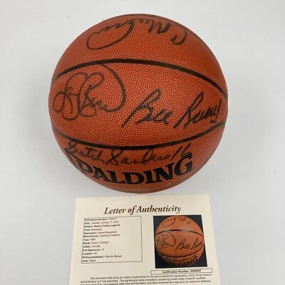 Bill Russell Larry Bird Boston Celtics HOF Legends Signed Basketball 14 Sigs JSA - Image 1 of 4