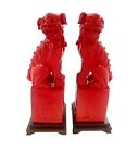 Foo Dog Red Large 15” Figurine Pair Fu Guardian Lion Statue Oriental Asian Decor