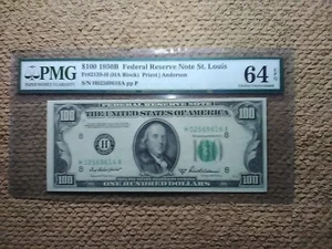 1950 SERIES B $100 ONE HUNDRED DOLLAR BANKNOTE, CU, PMG 64 EPQ, 75TH B.D. GIFT - Picture 1 of 4
