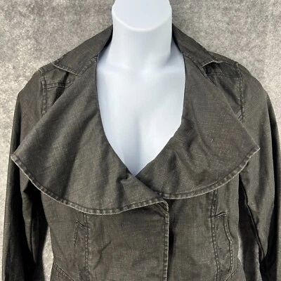 Cabi Jacket Women Large Black Waxed Linen Moto Snap Front Lux Biker Rocker City - Image 1 of 4