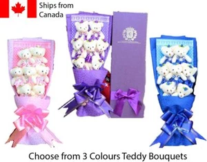 7pc Teddy Bear Bouquet Plush Flower Gift box Valentines, Birthday - Picture 1 of 6