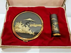 Set of 2 Vintage Japanese Damascene Compact & Lipstick Cases, Original Case 48/2 - Picture 1 of 7