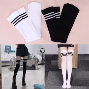Over Knee Thigh High Warm Socks, Teens Girls, School Uniform, Black and White - Picture 1 of 7