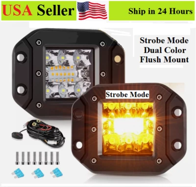5"inch 72W Flush Mount LED Work Light Pods Strobe Offroad Day Driving Fog Lights - Image 1 of 4