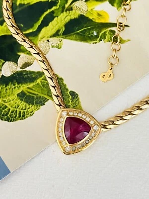 Collar colgante triángulo cristales círculo cubo rubí vintage 1980 Christian Dior Foto 1 de 4