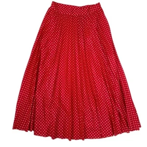 Irene J Vintage Polka Dot Skirt Full Maxi Pleated Red White Size 32 - Picture 1 of 6