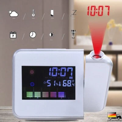 LCD Wecker mit Projektion Snooze, Datum,Temperaturanzeige Alarm Tischuhr - Bild 1 von 4