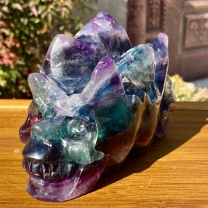Teschio intagliato cristallo quarzo fluorite arcobaleno naturale 4,1 libbre decorazione Reiki - - Foto 1 di 19