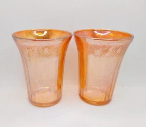 Vintage Hazel Atlas Fruits Iridized Marigold Tumblers Set of 2 Carnival Glass - Picture 1 of 12