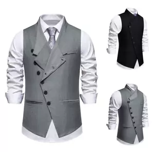 Fashion Men's Suits Vest Slanted Placket Formal Business Wedding Groom Waistcoat - Picture 1 of 6