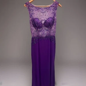 Goya London Purple Beaded Evening Gown - Size 10 - Hand-Embellished Dress - Picture 1 of 17