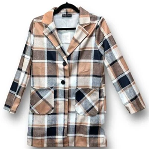 NWT Simple Favor Women Plaid Shacket Mid-Length Tartan Coat One Lapel Size Large - Picture 1 of 9