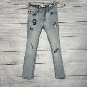 Levis 511 Slim Cotton Blend Embroidered Patches Light Wash Jeans Girl's size 14 - Picture 1 of 6