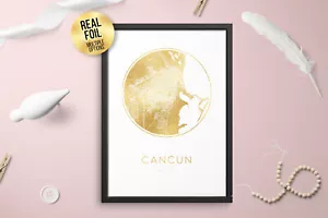 Cartel de arte personalizado de papel de aluminio de la ciudad de Cancún México - Imagen 1 de 8