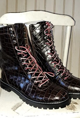 J.Crew Crock тисненой кожи Micah ботинки молнии и шнурует вверх орех новый без ЯРЛЫКОВ 7,5 - Изображение 1 из 4